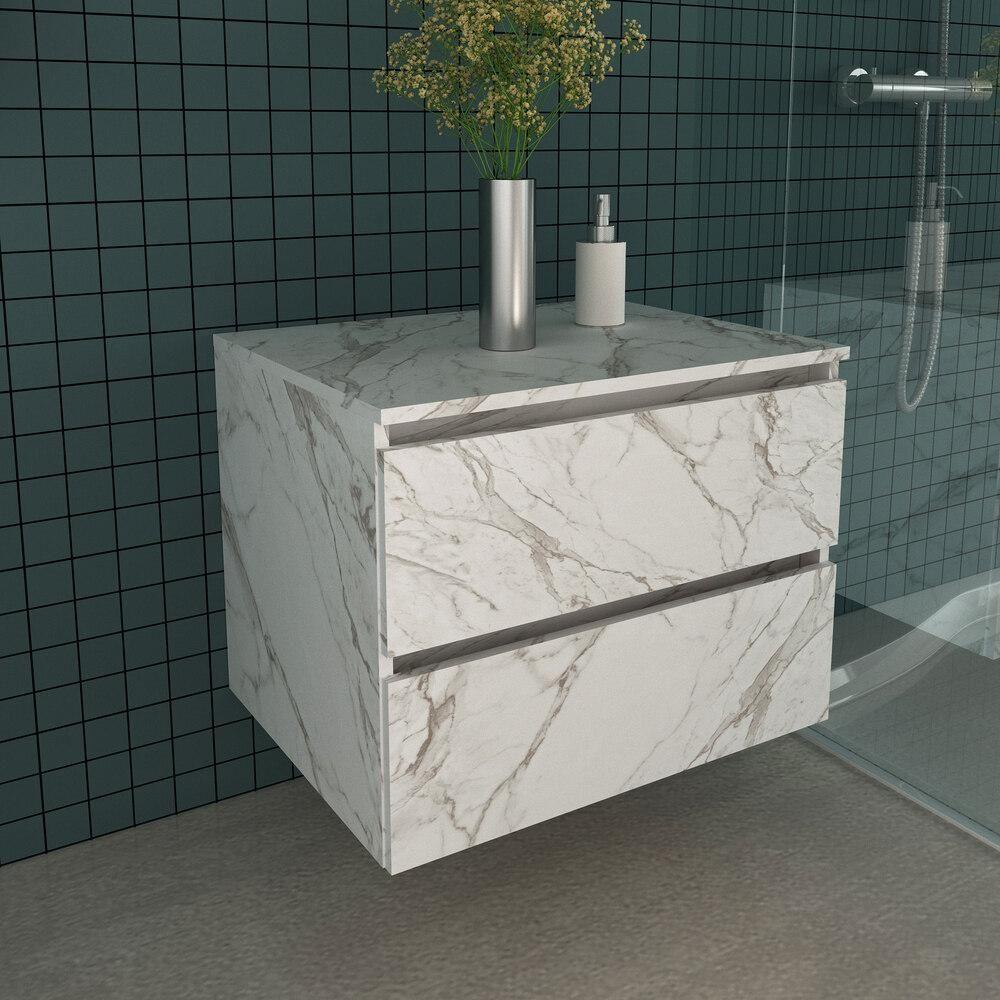 Gabinete Banheiro 2 Gavetas 60Cm Suspenso Multimóveis Vcr10087 Mármore Branco Mármore Branco - 5