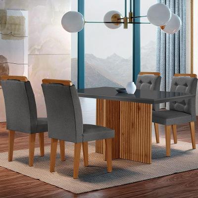 Sala de Jantar Olímpia 4 Lugares Tampo de Vidro com Cadeiras Carol Grafite Imbuia 120cm