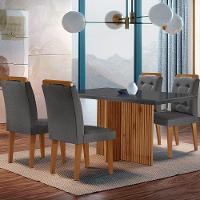 Sala De Jantar Mesa Olímpia 120cm Mdf Vidro Canto Reto Com 4 Cadeiras Carol Grafite Com Imbuia - 1