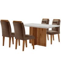 Sala De Jantar Mesa Olímpia 120cm Mdf Vidro Canto Reto Com 4 Cadeiras Marrom, Off White E Imbuia - 6