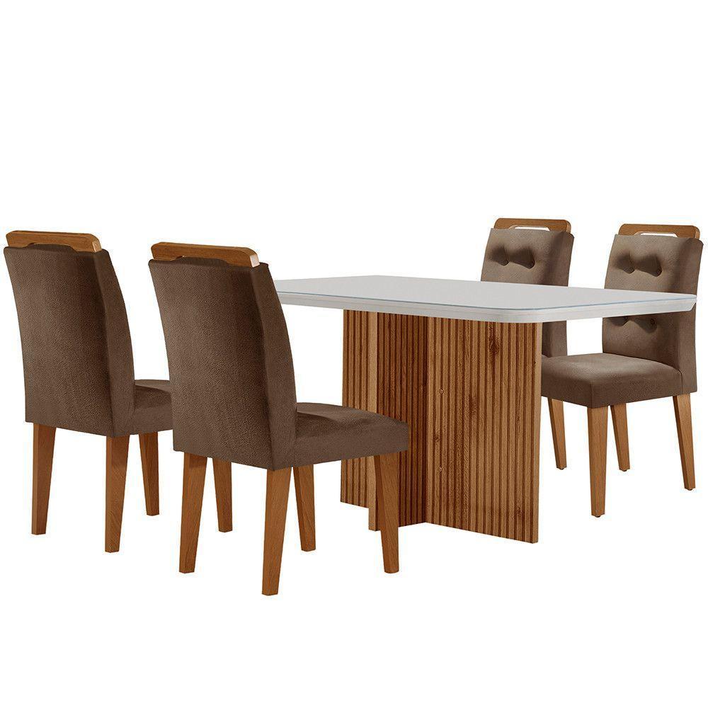 Sala De Jantar Mesa Olímpia 120cm Mdf Vidro Canto Copo Com 4 Cadeiras Marrom, Off White E Imbuia - 6