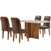 Sala De Jantar Mesa Olímpia 120cm Mdf Vidro Canto Copo Com 4 Cadeiras Marrom, Off White E Imbuia - 6