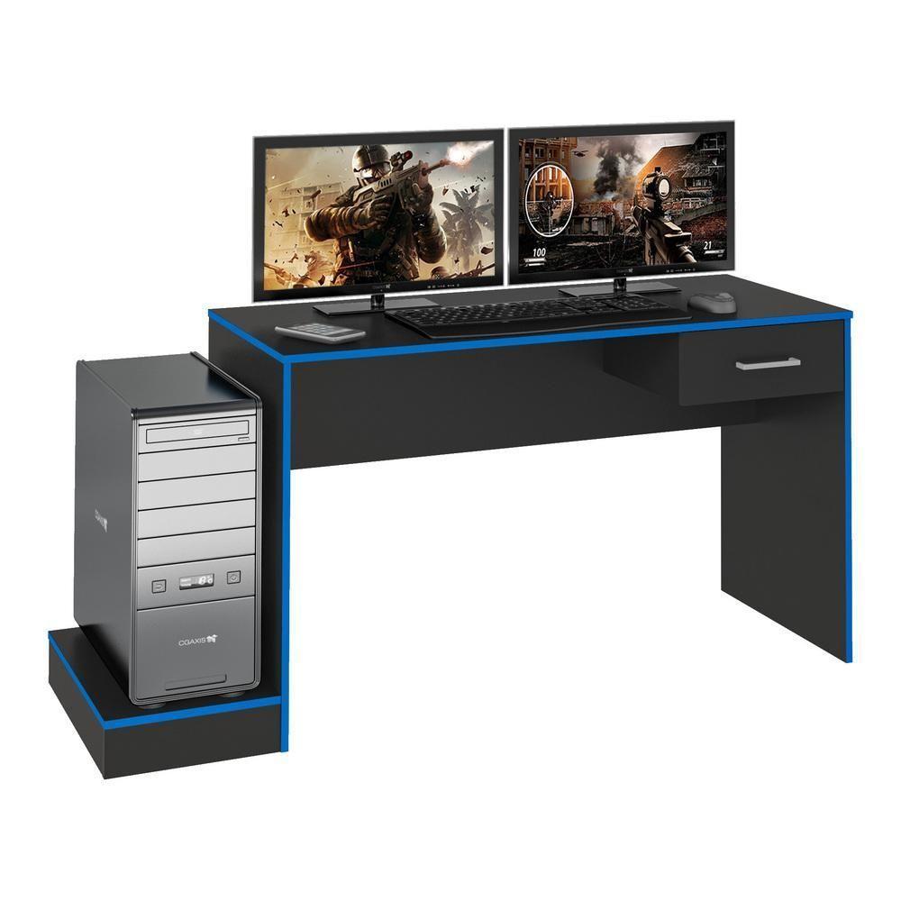Mesa Gamer Com 1 Gaveta E Suporte De Cpu Multimóveis Cr25205 Preta/Azul Preto/Azul - 6