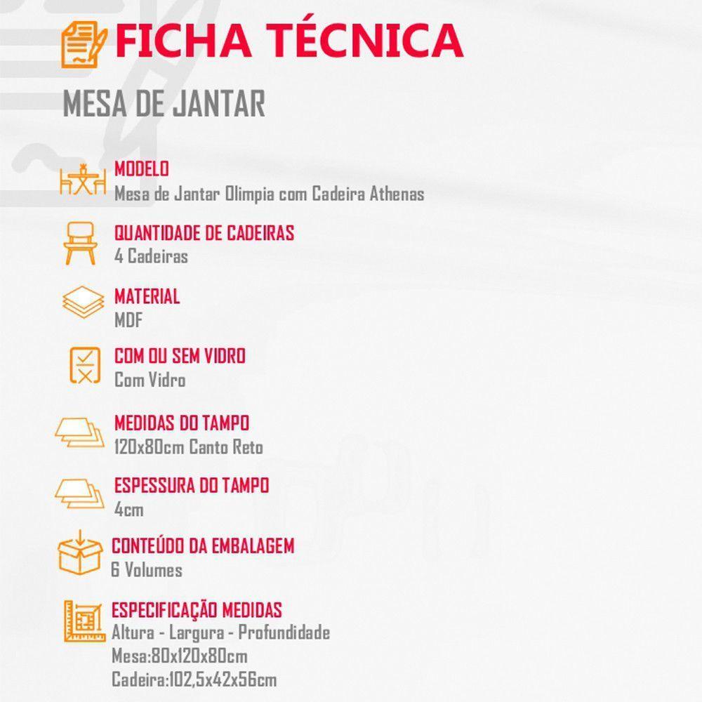 Sala De Jantar Mesa Olímpia 120cm Mdf Vidro Canto Reto Com 4 Cadeiras Turim / Grafite / Imbuia - 3