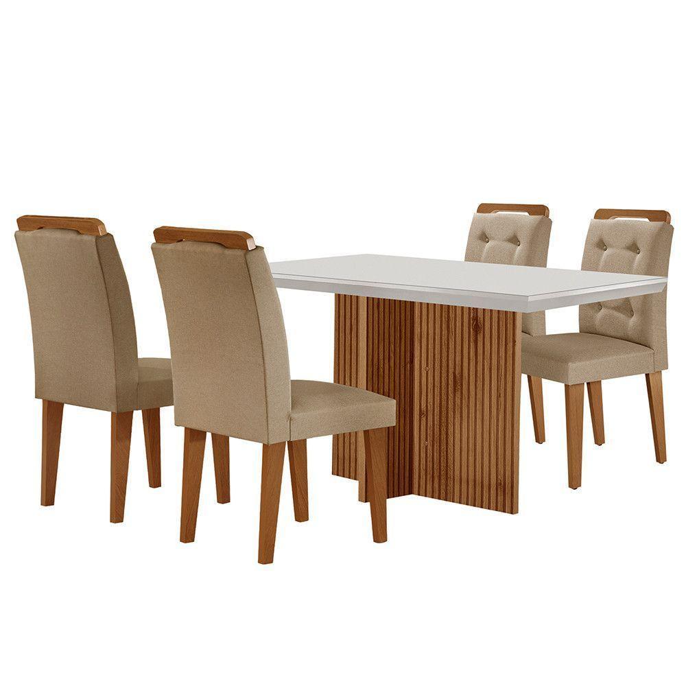 Sala De Jantar Mesa Olímpia 120cm Mdf Vidro Canto Reto Com 4 Cadeiras Turim / Off White / Imbuia - 6