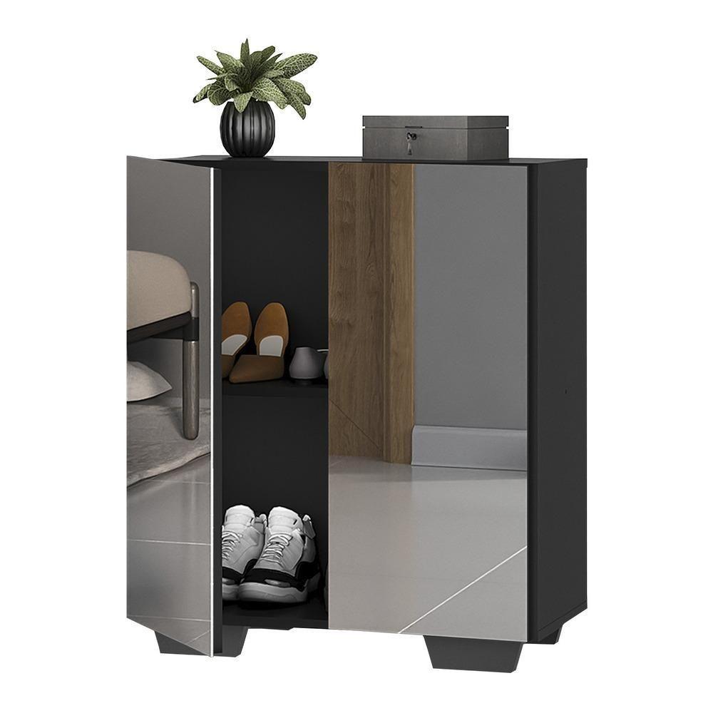 Sapateira 2 Portas Com Espelho Nina Multimóveis V6013 Preta Preto - 1