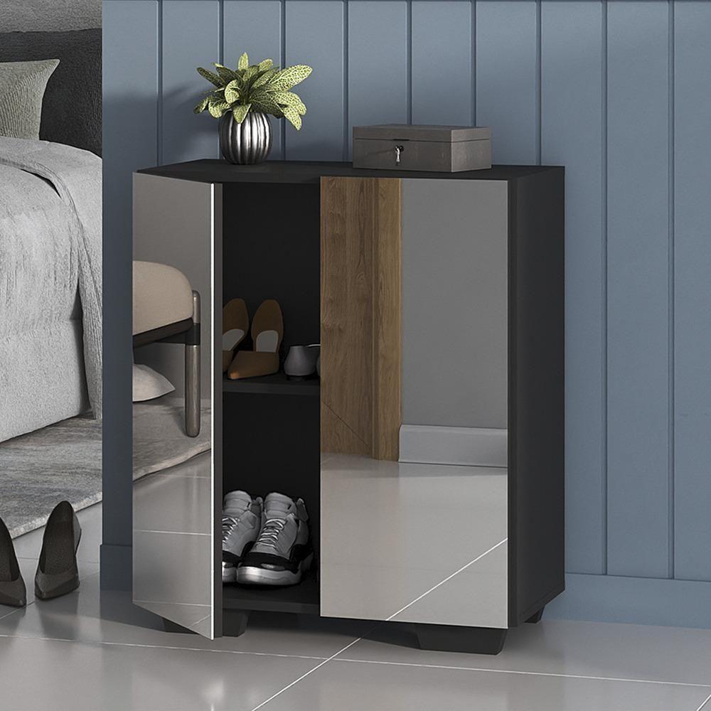 Sapateira 2 Portas Com Espelho Nina Multimóveis V6013 Preta Preto - 6