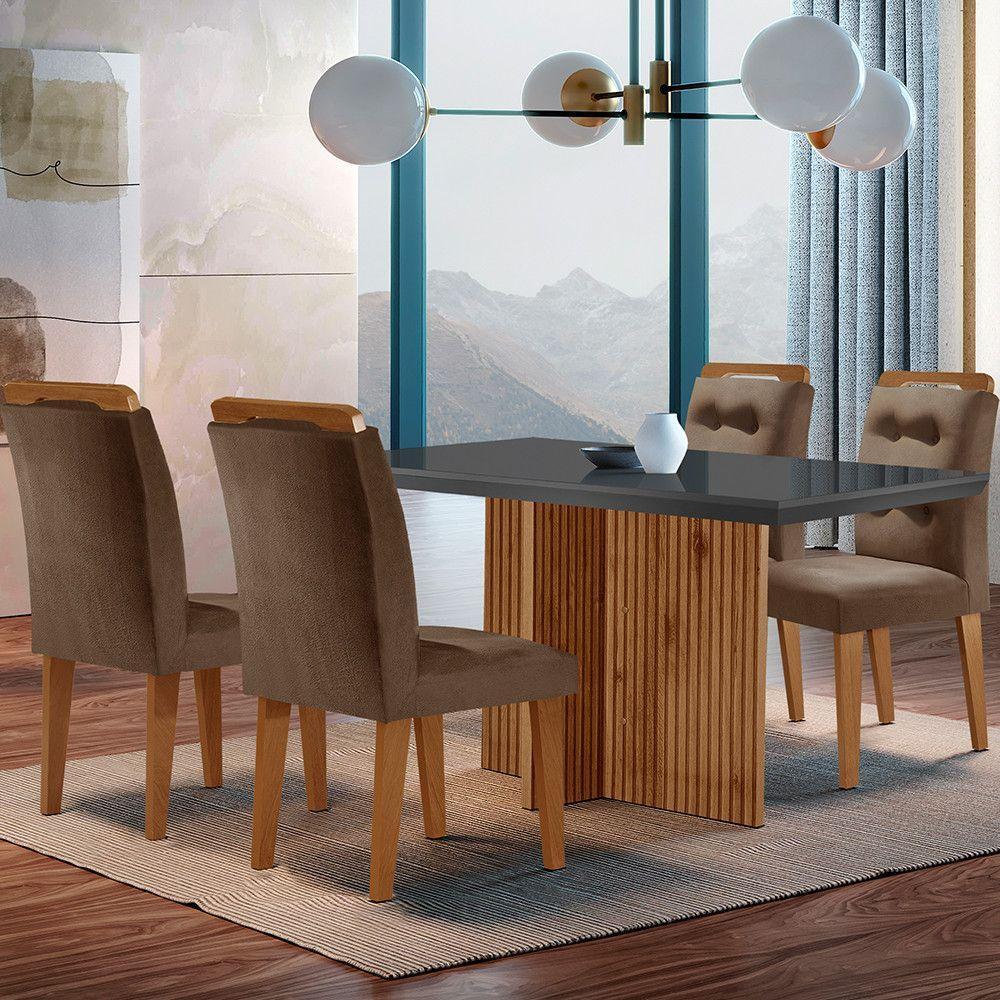 Sala De Jantar Mesa Olímpia 120cm Mdf Vidro Canto Reto Com 4 Cadeiras Marrom, Grafite E Imbuia - 1