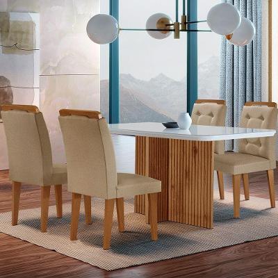 Sala de Jantar Olimpia 4 Lugares Tampo de Vidro Canto Copo Off White Imbuia Mesa 120cm
