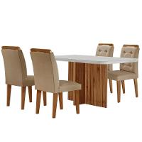 Sala De Jantar Mesa Olímpia 120cm Mdf Vidro Canto Copo Com 4 Cadeiras Turim - Off White - Imbuia - 2