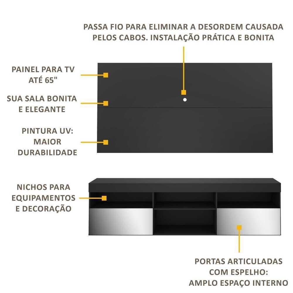 Rack Com Espelho E Painel Para Tv Até 65´´ Flórida Fg3137 Preto - 5