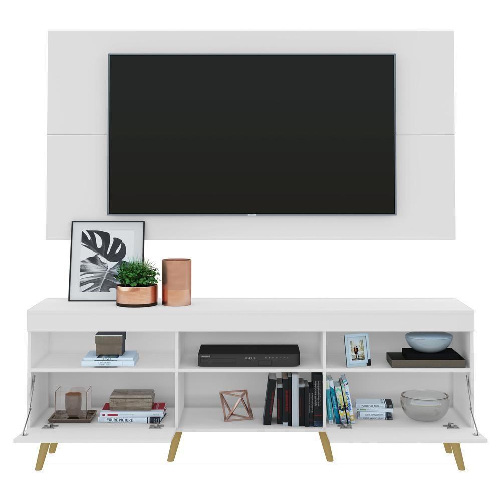 Rack Com Painel E Suporte Tv 65" Retrô Com Espelho Flórida Multimóveis V3142 Branco/Natural - 4