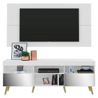 Rack Com Painel E Suporte Tv 65" Retrô Com Espelho Flórida Multimóveis V3142 Branco/Natural - 1