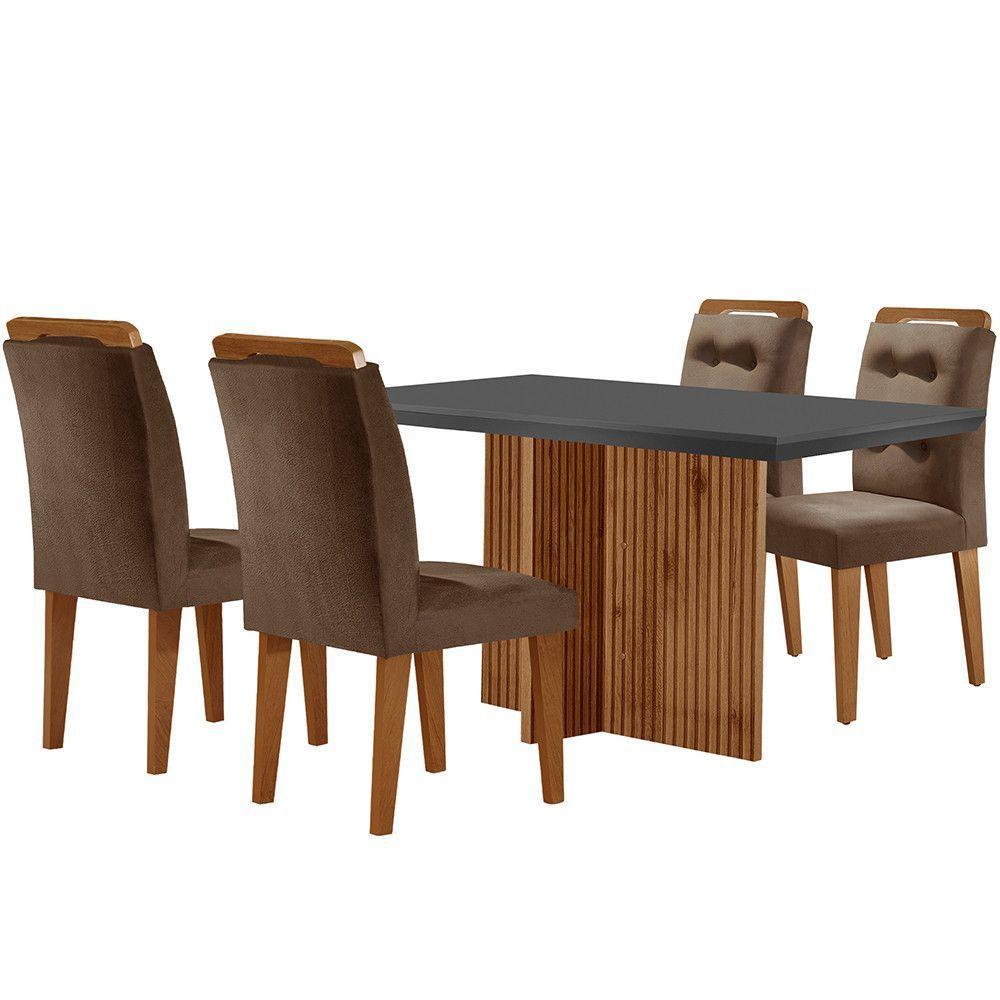 Sala De Jantar Mesa Olímpia 120cm Mdf Canto Reto Com 4 Cadeiras Carol Marrom, Grafite E Imbuia - 6