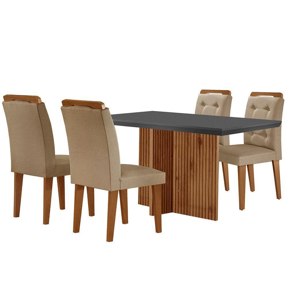 Sala De Jantar Mesa Olímpia 120cm Mdf Canto Reto Com 4 Cadeiras Carol Turim / Grafite / Imbuia - 6