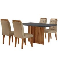 Sala De Jantar Mesa Olímpia 120cm Mdf Canto Reto Com 4 Cadeiras Carol Turim / Grafite / Imbuia - 5