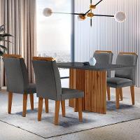 Sala De Jantar Mesa Olímpia 120cm Mdf Vidro Canto Copo Com 4 Cadeiras Athenas Grafite Com Imbuia - 1