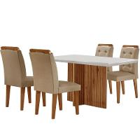 Sala De Jantar Mesa Olímpia 120cm Mdf Canto Reto Com 4 Cadeiras Carol Turim / Off White / Imbuia - 6