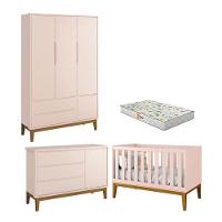 Quarto De Bebê 3 Portas New Classic Rosa Com Pés Madeira E Colchão Gazin ? Reller - 1