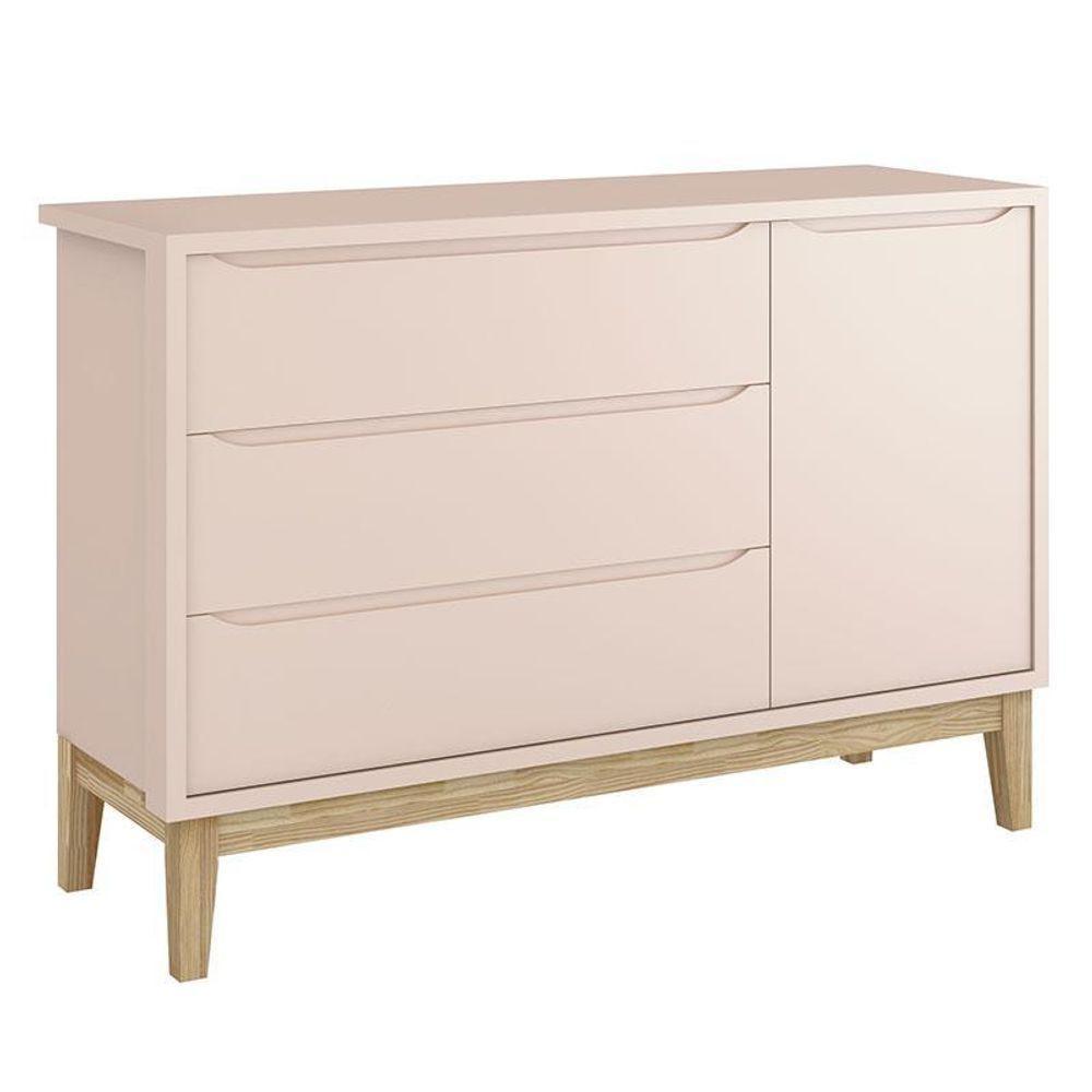 Quarto De Bebê Classic 3 Portas Rosa Com Pés Madeira Natural ? Reller - 4
