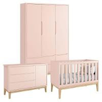 Quarto De Bebê Classic 3 Portas Rosa Com Pés Madeira Natural ? Reller - 1