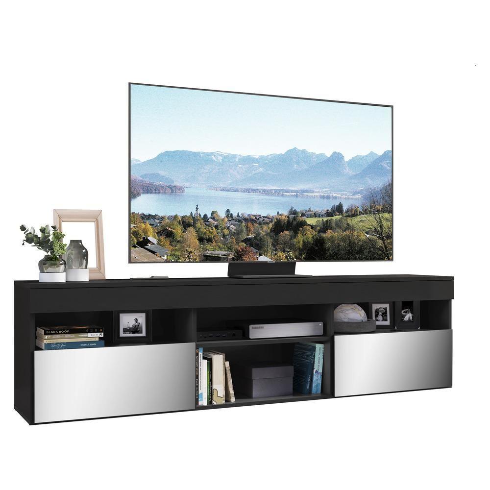 Rack Tv 65" Com Espelho 2 Portas Paris Multimóveis V3329 Preto Preto - 1