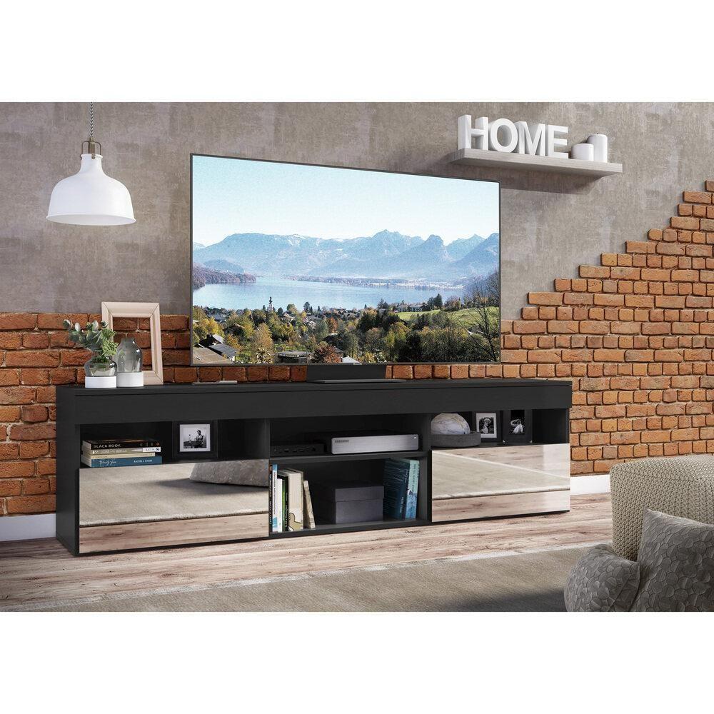 Rack Tv 65" Com Espelho 2 Portas Paris Multimóveis V3329 Preto Preto - 2