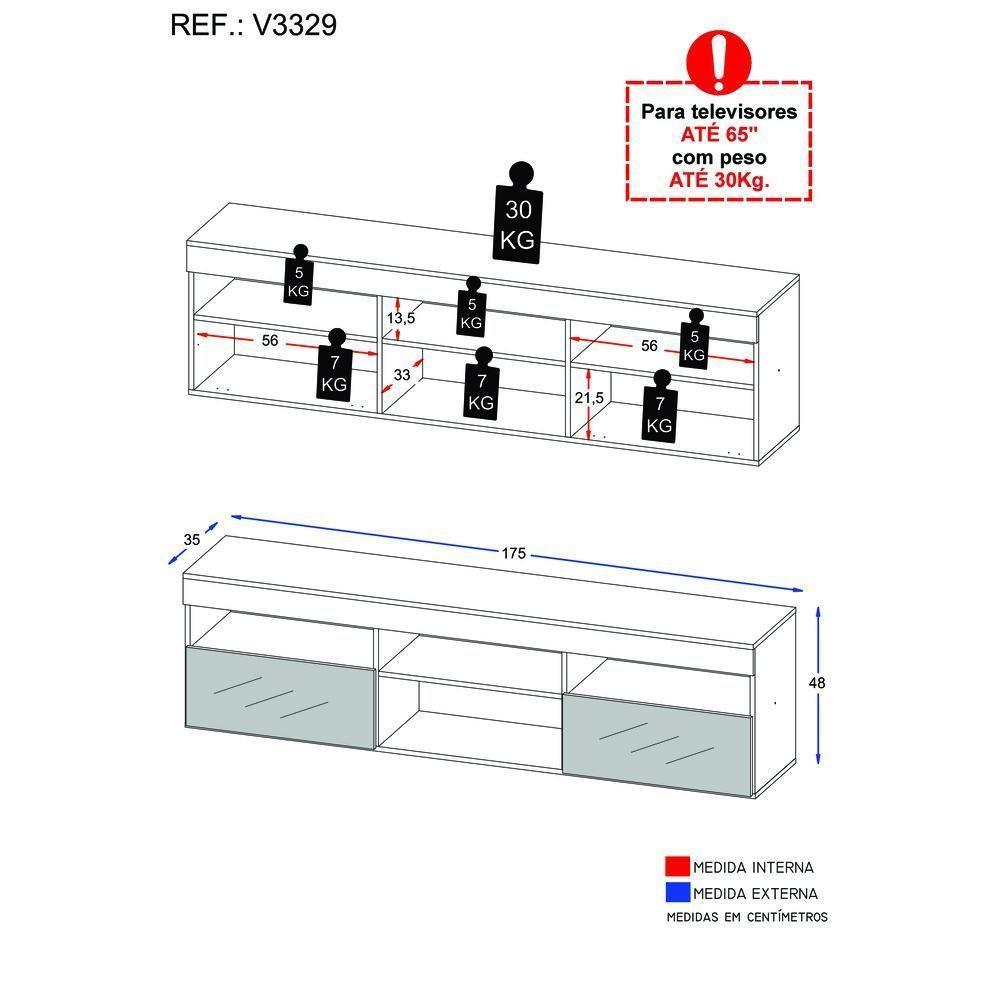 Rack Tv 65" Com Espelho 2 Portas Paris Multimóveis V3329 Preto Preto - 5