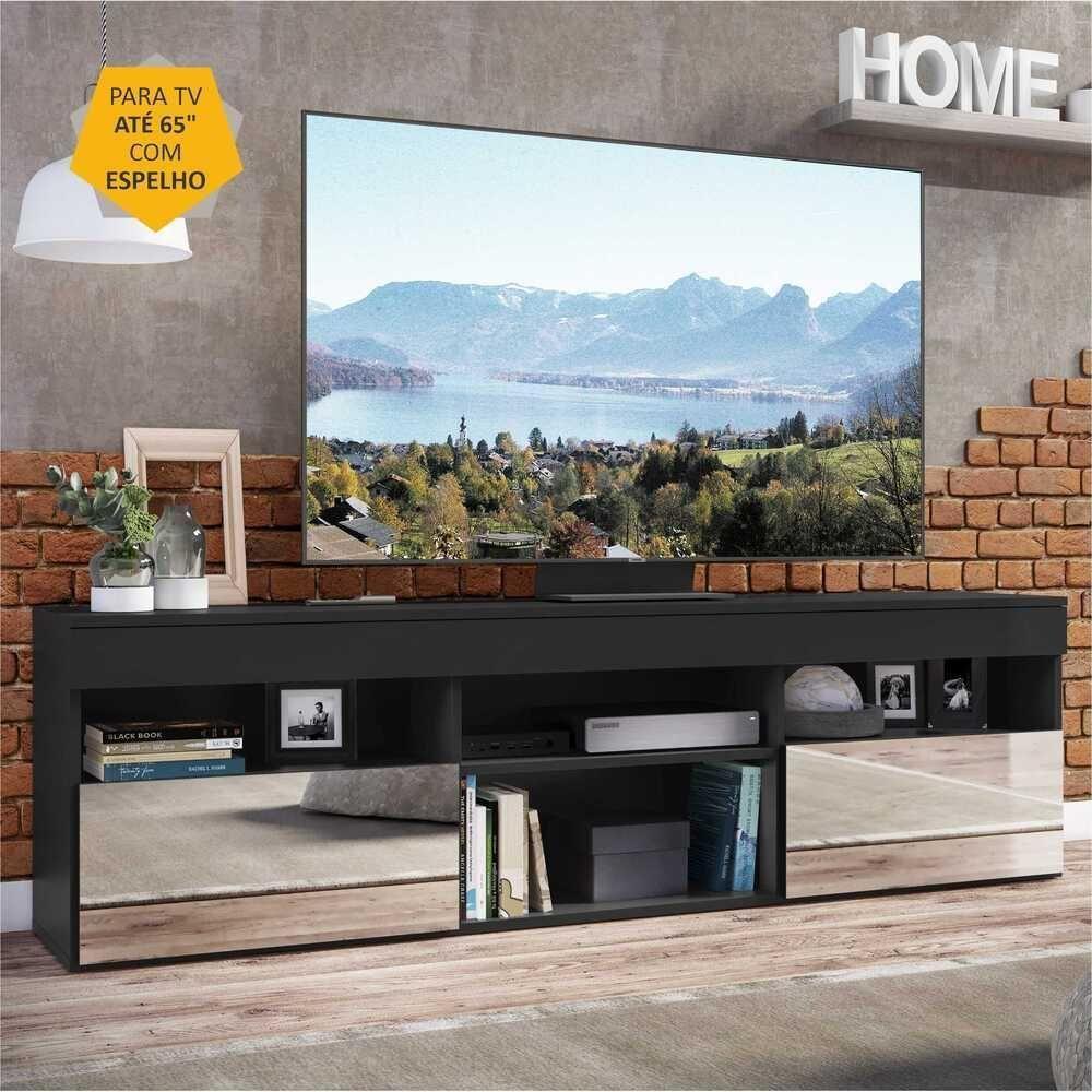 Rack Tv 65" Com Espelho 2 Portas Paris Multimóveis V3329 Preto Preto - 7