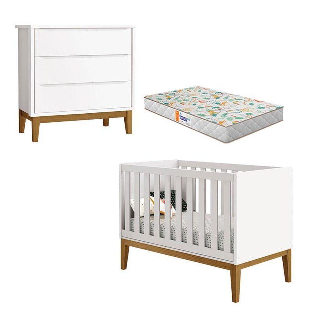 Berço Americano E Cômoda Gaveteiro New Classic Branco Com Pés Madeira E Colchão Gazin ? Reller - 1