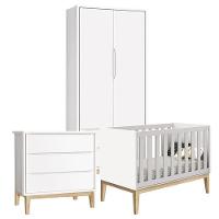 Quarto De Bebê Classic 2 Portas Branco Com Pés Madeira Natural ? Reller - 1