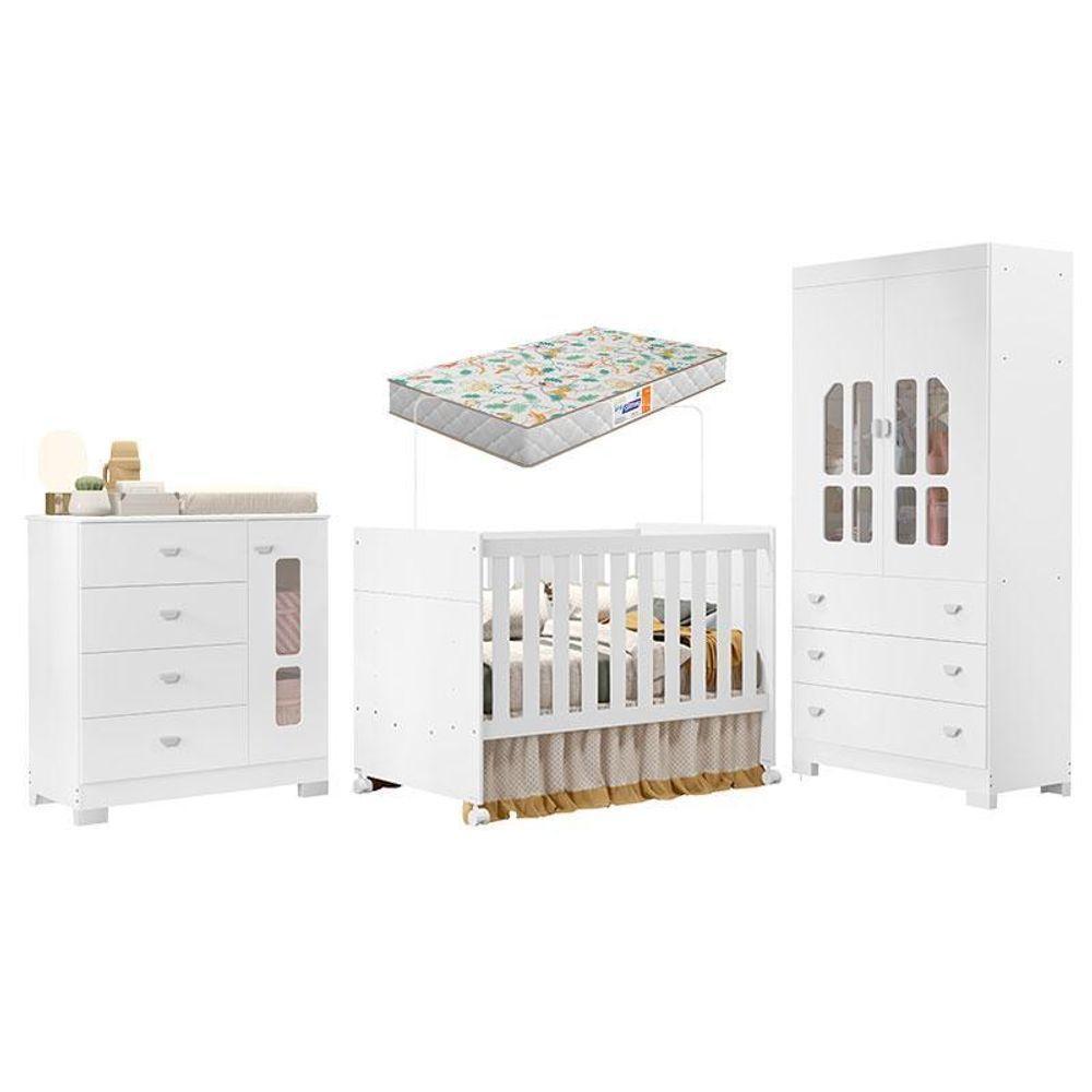 Quarto De Bebê New Katatau Branco Acetinado Com Colchão Gazin ? Reller - 1