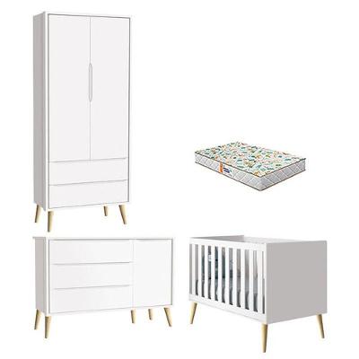 Quarto De Bebê 2 Portas Theo Branco Pés Madeira Natural Com Colchão Gazin ? Reller