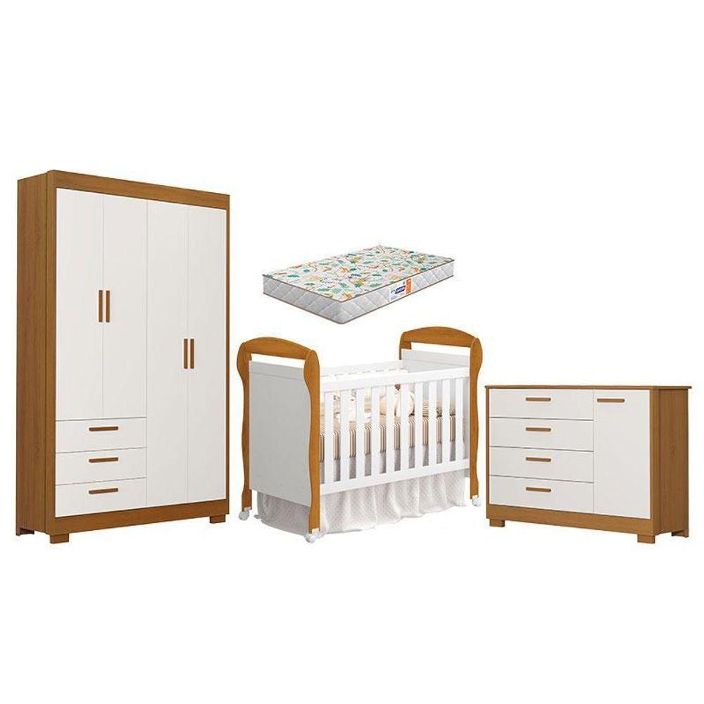 Quarto De Bebê Zaki E Berço Americano Danny Branco Acetinado Savana Com Colchão Gazin - Reller - 1