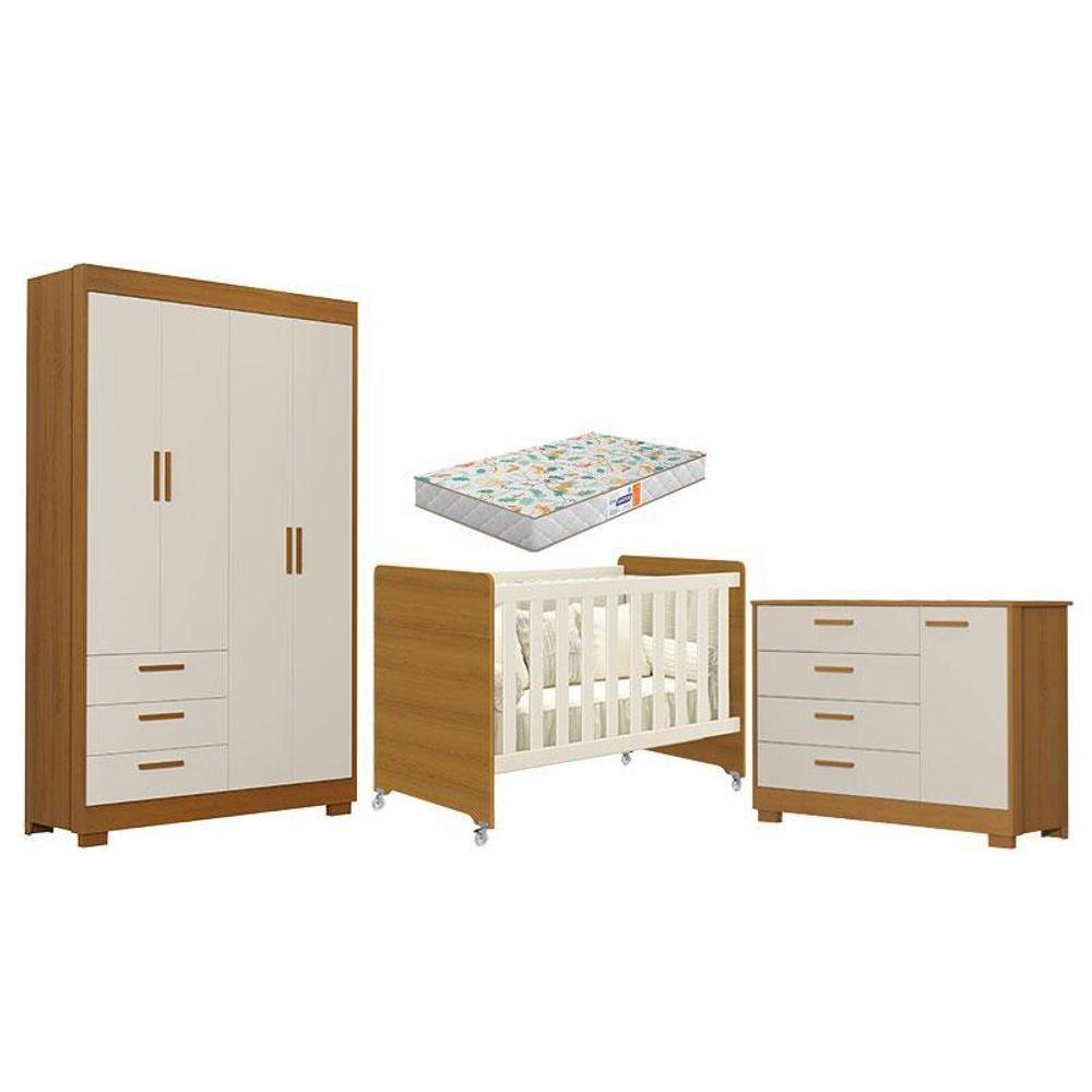 Quarto De Bebê Zaki E Berço Americano Evolution 4 Em 1 Areia Acetinado Savana Com Colchão Gazin - Reller - 1