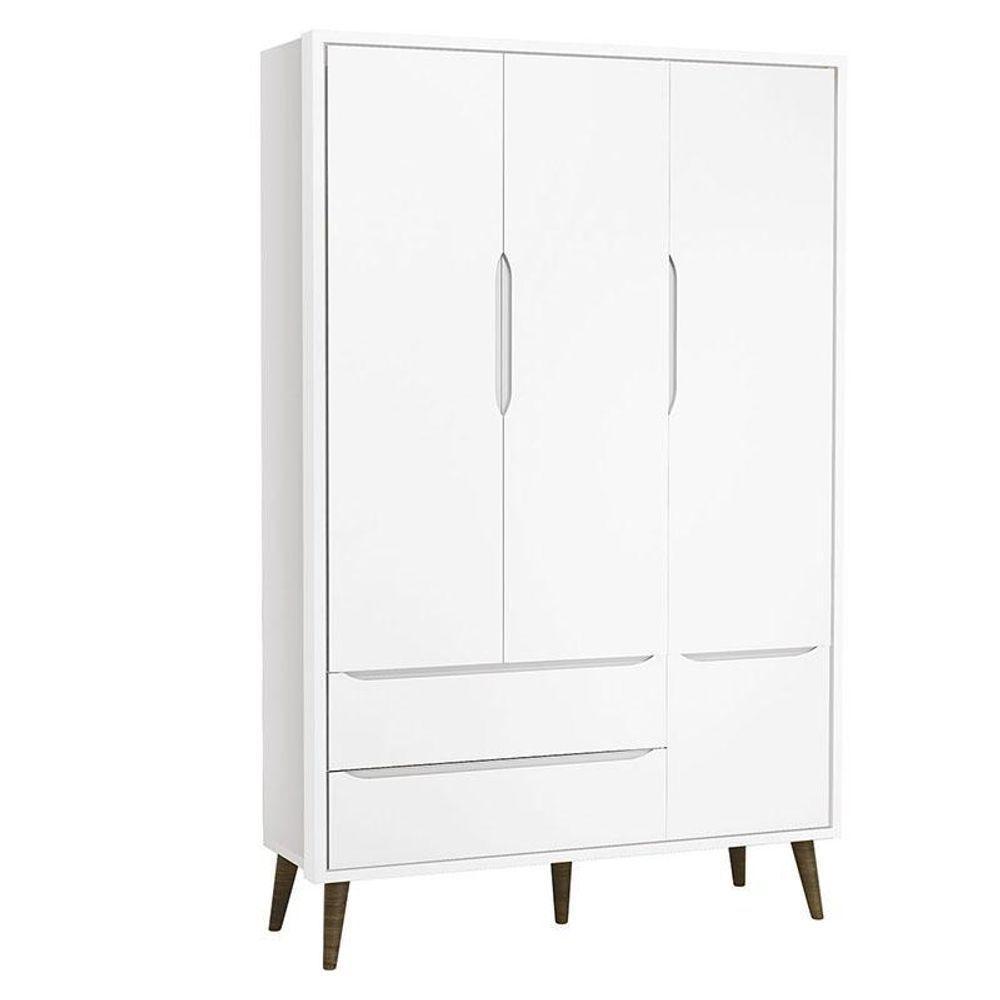 Quarto De Bebê Theo 3 Portas Com 02 Berços Branco Acetinado Com Pés Amadeirados E Colchão ? Reller - 2