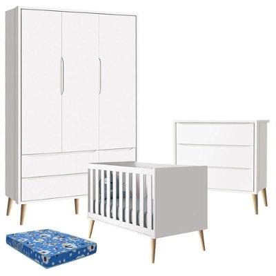 Quarto de Bebê Theo 3 Portas em MDF 133cm Branco Acetinado Reller
