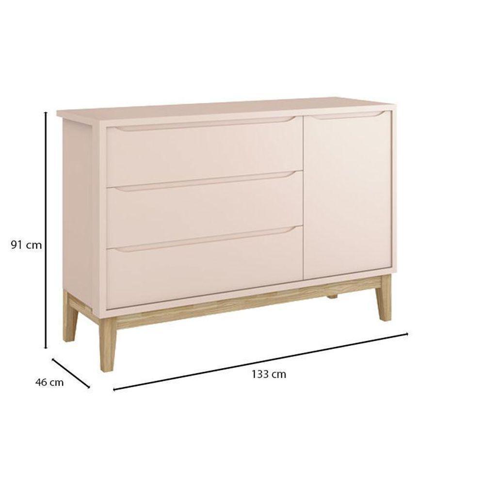 Quarto De Bebê 3 Portas New Classic Rosa Com Pés Madeira Natural E Colchão Gazin ? Reller - 4