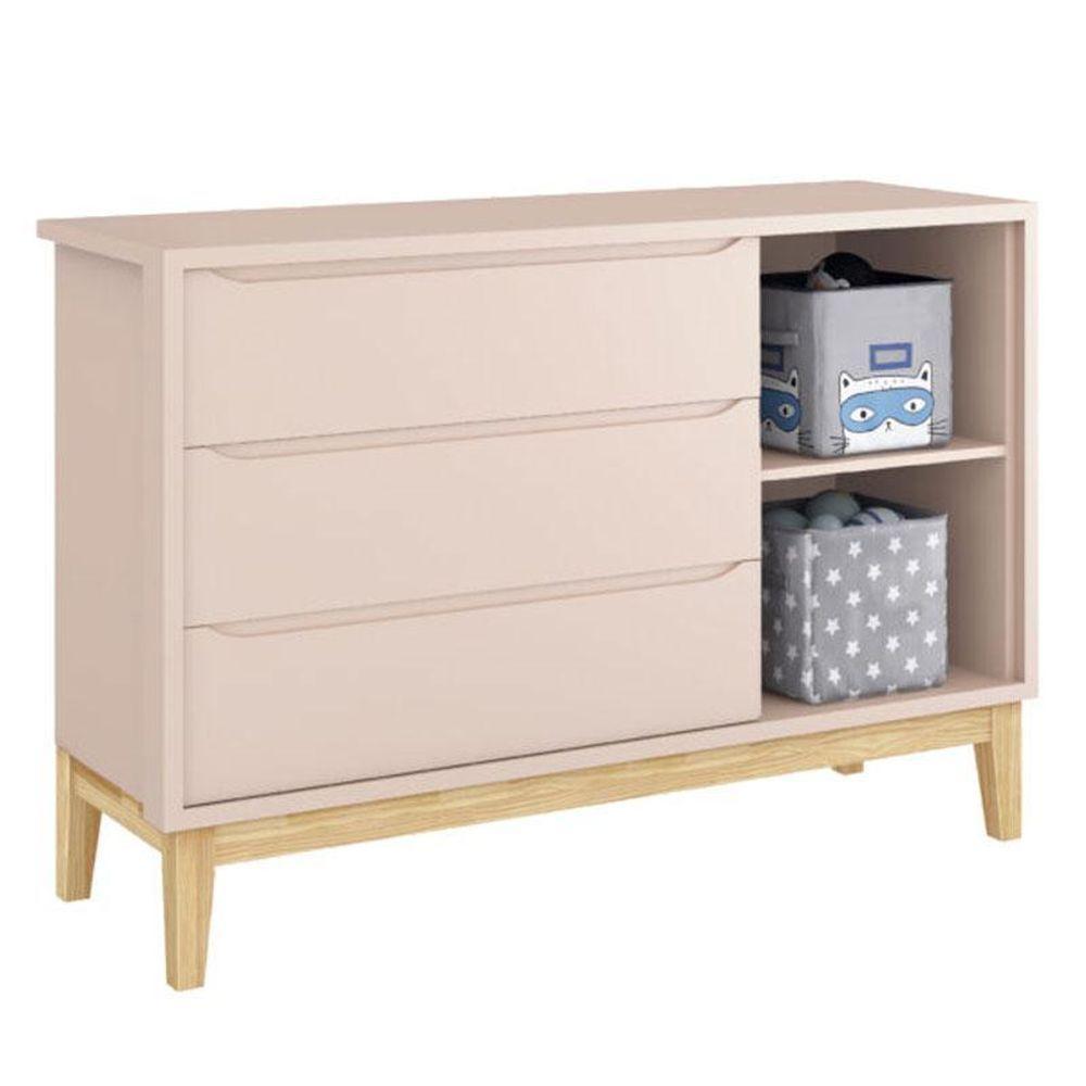 Quarto De Bebê 3 Portas New Classic Rosa Com Pés Madeira Natural E Colchão Gazin ? Reller - 5