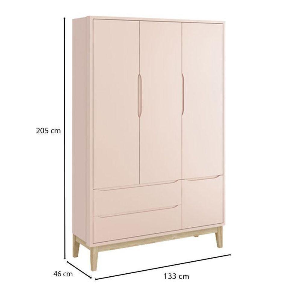 Quarto De Bebê 3 Portas New Classic Rosa Com Pés Madeira Natural E Colchão Gazin ? Reller - 6