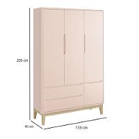Quarto De Bebê 3 Portas New Classic Rosa Com Pés Madeira Natural E Colchão Gazin ? Reller - 6