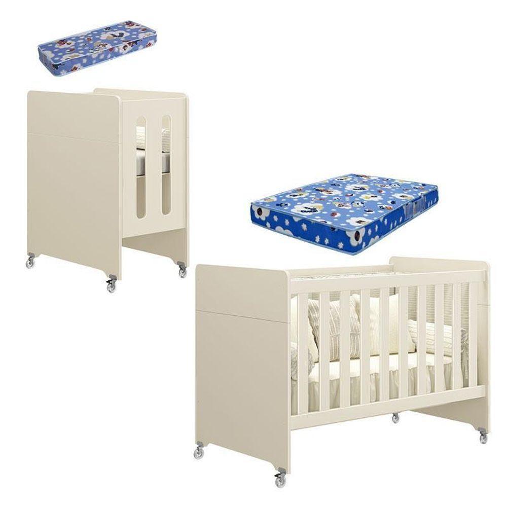 Berço Americano Evolution 4 Em 1 Areia Acetinado Com Colchão Mini E Colchão Americano Ortobom - Reller - 1