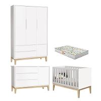 Quarto De Bebê 3 Portas New Classic Branco Com Pés Madeira Natural E Colchão Gazin ? Reller - 1