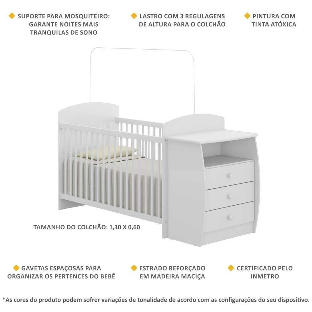 Berço Cômoda Para Colchão 60 X 130 Cm Rafael Multimóveis Branco - 2