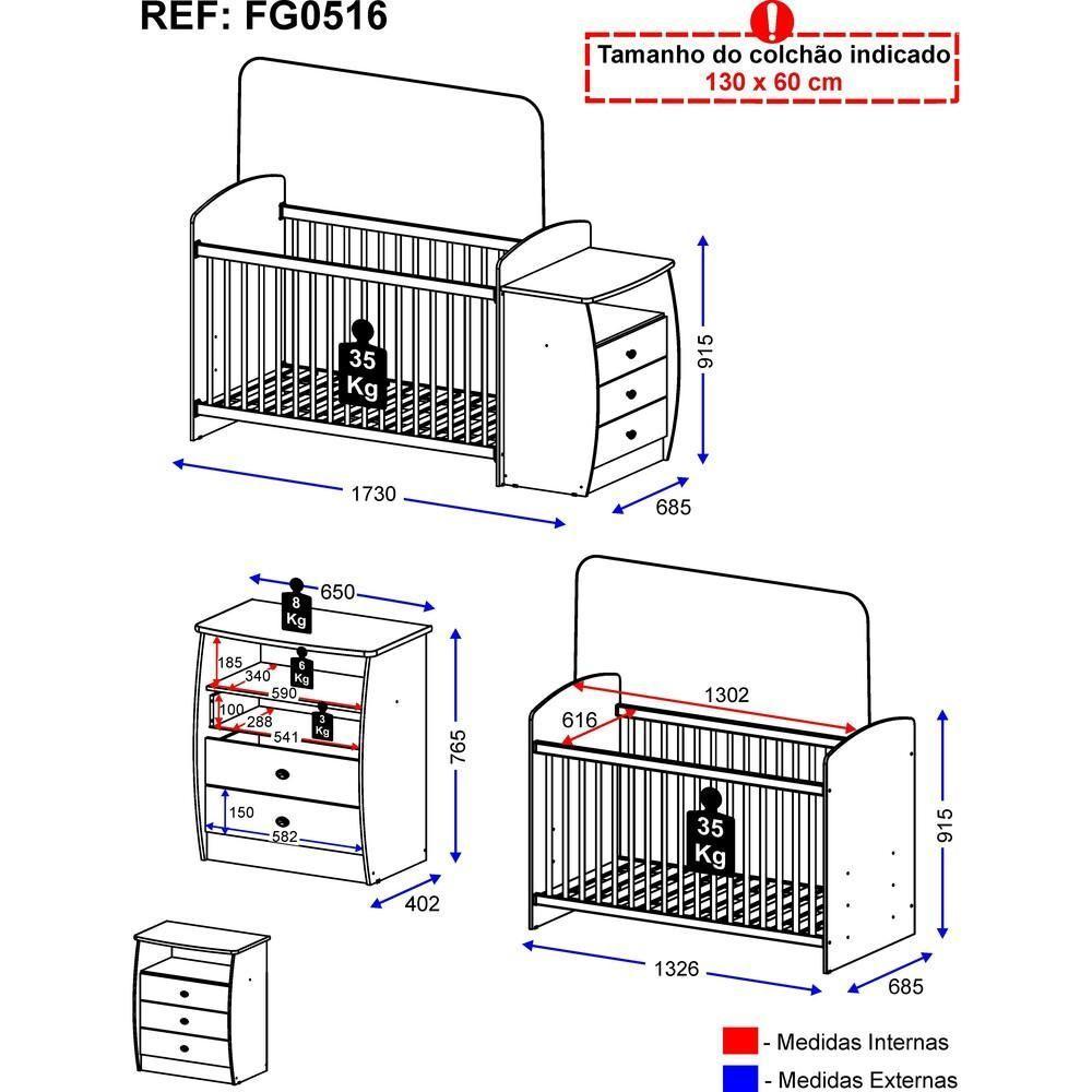 Berço Cômoda Para Colchão 60 X 130 Cm Rafael Multimóveis Branco - 5