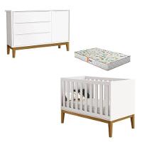 Berço Americano E Cômoda New Classic Branco Com Pés Madeira E Colchão Gazin ? Reller - 1