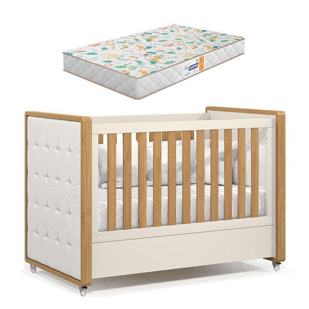 Berço Americano Tutto New Freijó Off White Com Capitonê New Boucle E Colchão Gazin - Matic - 1