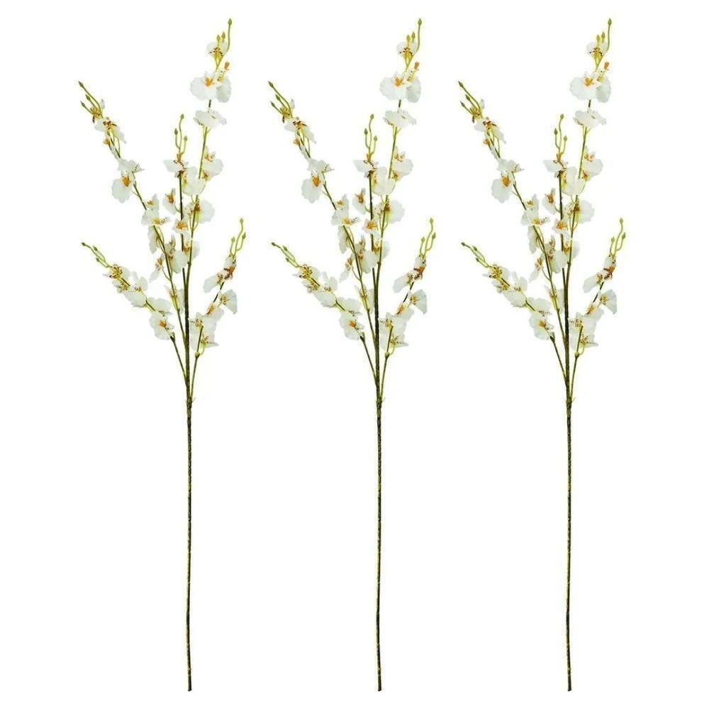 Jogo 3 Hastes Flor Orquídea Chuva De Ouro Artificial Branca 50cm - Mc Flores - 1