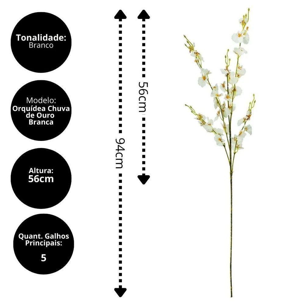 Jogo 3 Hastes Flor Orquídea Chuva De Ouro Artificial Branca 50cm - Mc Flores - 5