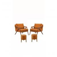 Conj. 2 Mona Com 2 Puff Madeira Maciça Veludo Cor:terracota - 1